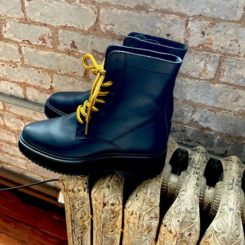 Rachel Comey Black Ankle Boots with Yellow Laces